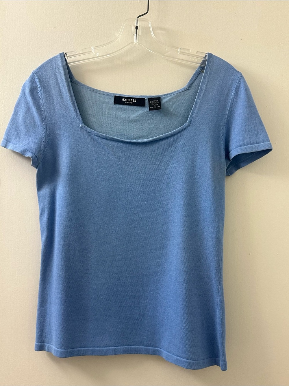 Express blue square neck short sleeve knit top